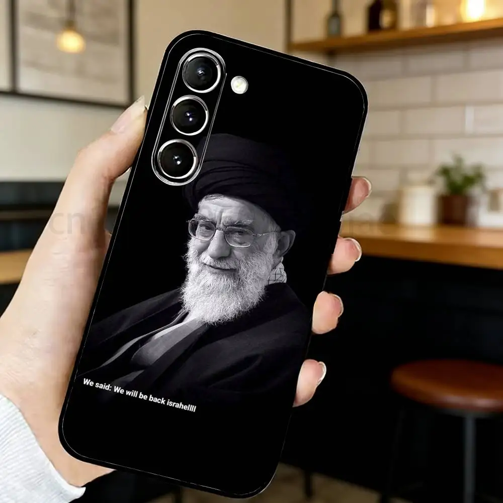 Фото Чехол для телефона Samsung S20,21,22,23,24,25,26 plus, ultra Lite, черный силиконовый чехол с надписью Peace Be Upon Him K-Khamenei I-Iran №2