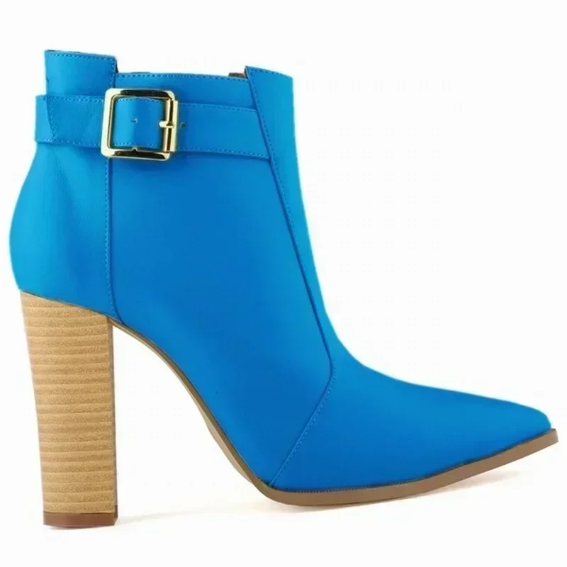 Зима-Осень женские ботильоны пикантные туфли на толстом высоком каблуке с острым