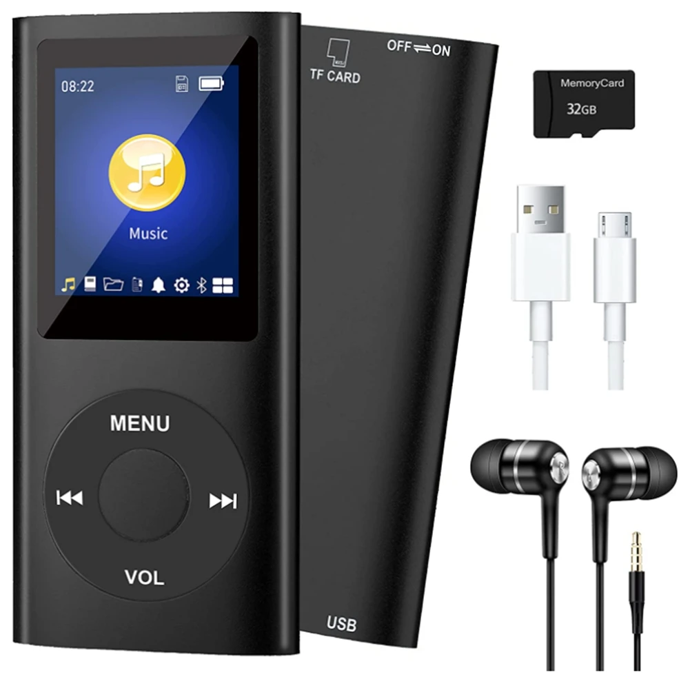 

MP3 Player with Bluetooth 5.0, Music Player with 32GB TF Card,FM,Earphone, Portable HiFi Music Player (Black)