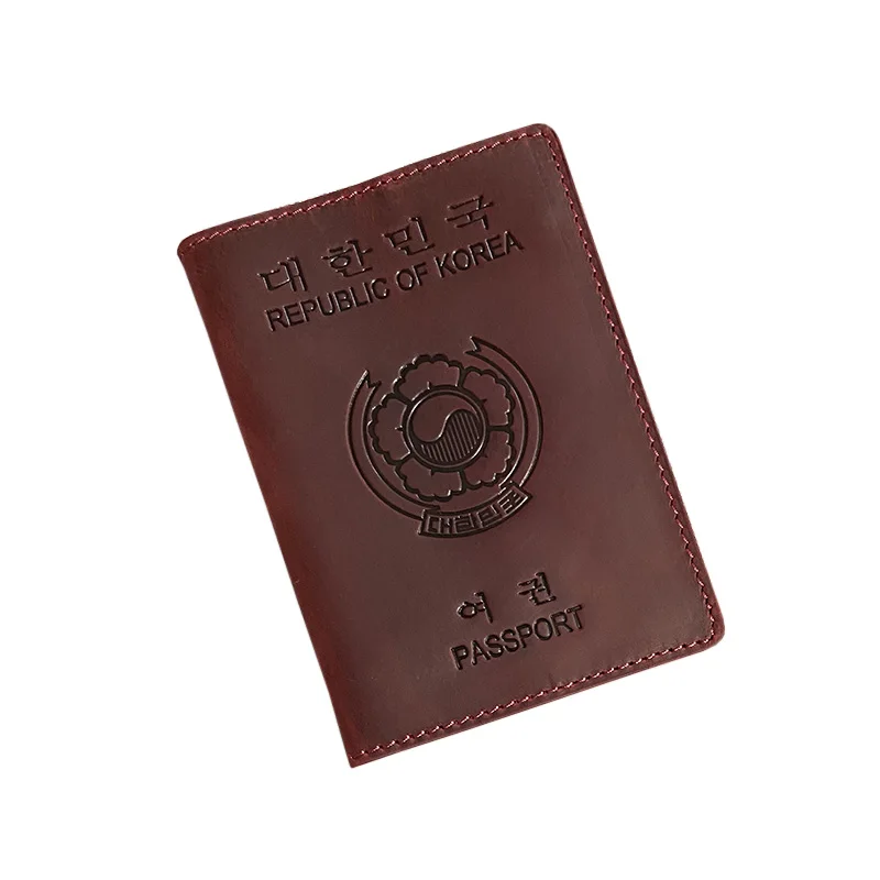 South Korea Passport Cover Genuine Leather Passport Wallet Men Women Retro Cover on The Passport
