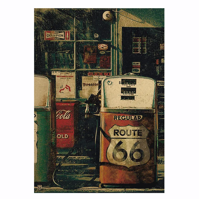 

66 постер на заправочную станцию в стиле ретро, крафт-бумага, печать, четкое изображение, комната, бар, домашнее искусство, живопись, настенна...