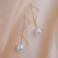sweet pearl pendant dangle earring for women 2022 new gold helix wire long tassel drop earring korean fashion girl party jewelry