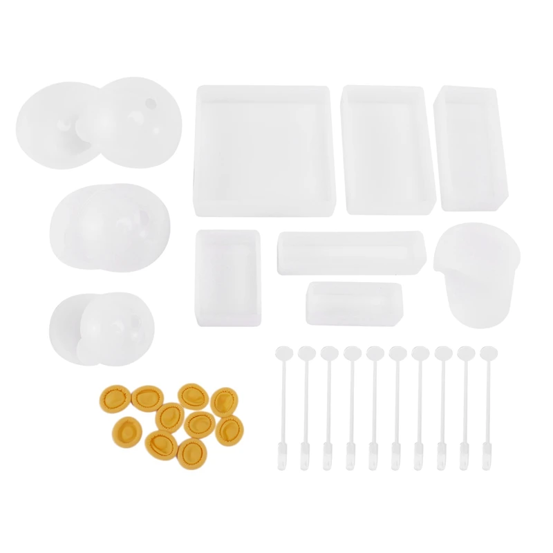 

Resin Molds For Crafts, 9 Pack Silicone Resin Mold Kit For Casting Epoxy Resin UV Resin, Include Square, Rectangle, Ball Molds,