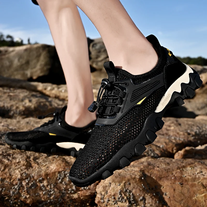 JIEMIAO Men Outdoor Hiking Shoes Summer Mesh Breathable Sneakers Tactical Hunting Trekking Shoes Anti-skid Climbing Sport Shoes