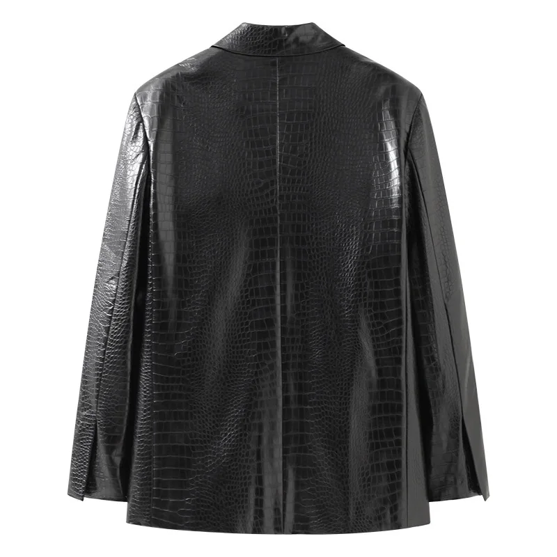 Lady Fashion Genuine Leather Jackets Crocodile Pattern Sheepskin Coat Women Turn Down Collar TF5401