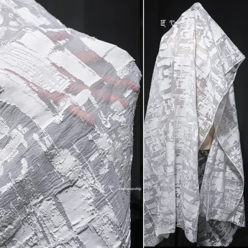 

Ragged Jacquard Fabric White Texture Mesh Creative Clothing Designer Fabric Cloth for Diy Apparel Sewing Meters Material