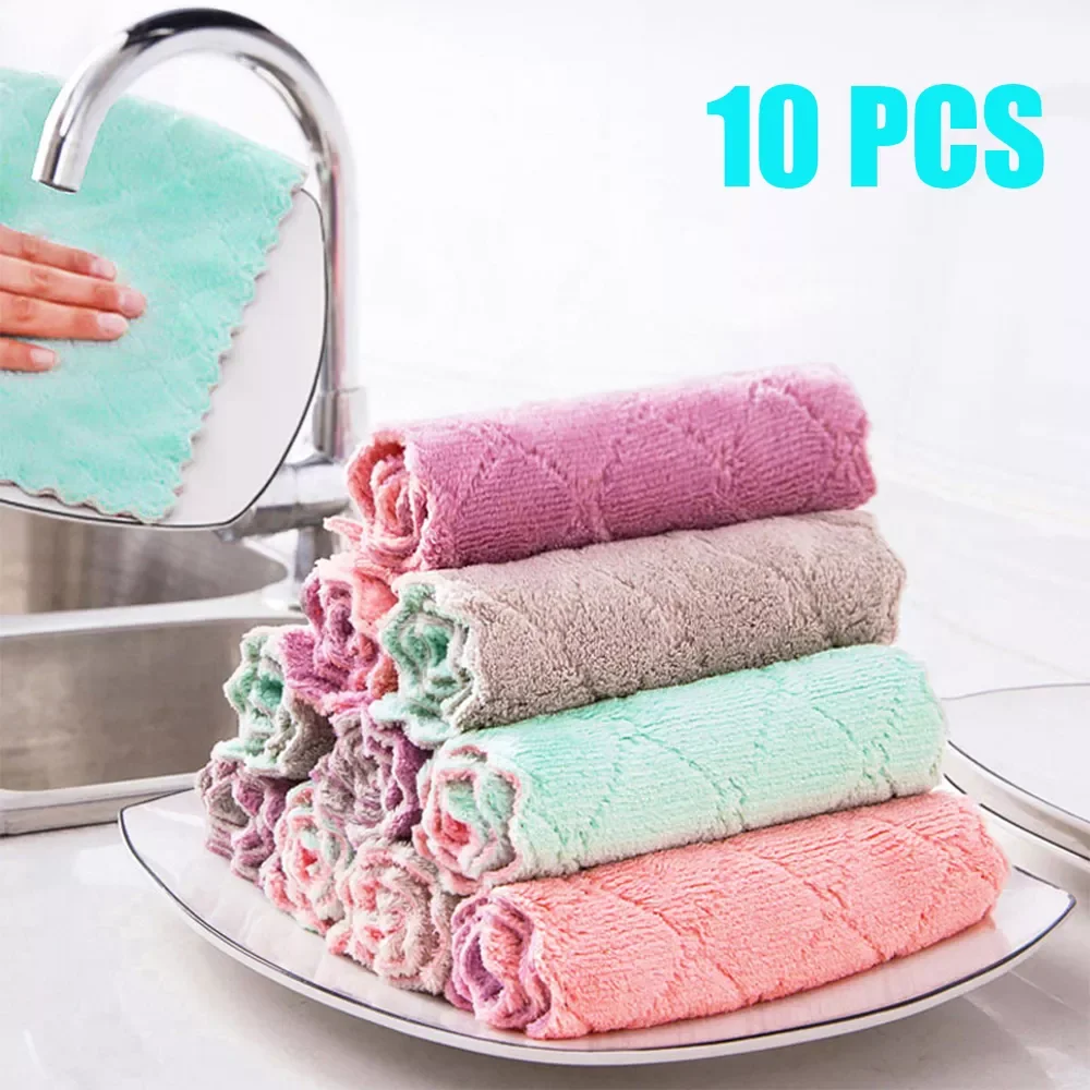 

10pcs Absorbent Clean Cloth Dish Cloth Useful Things For Home Towels Tableware Household Cleaning Towel Kitchen