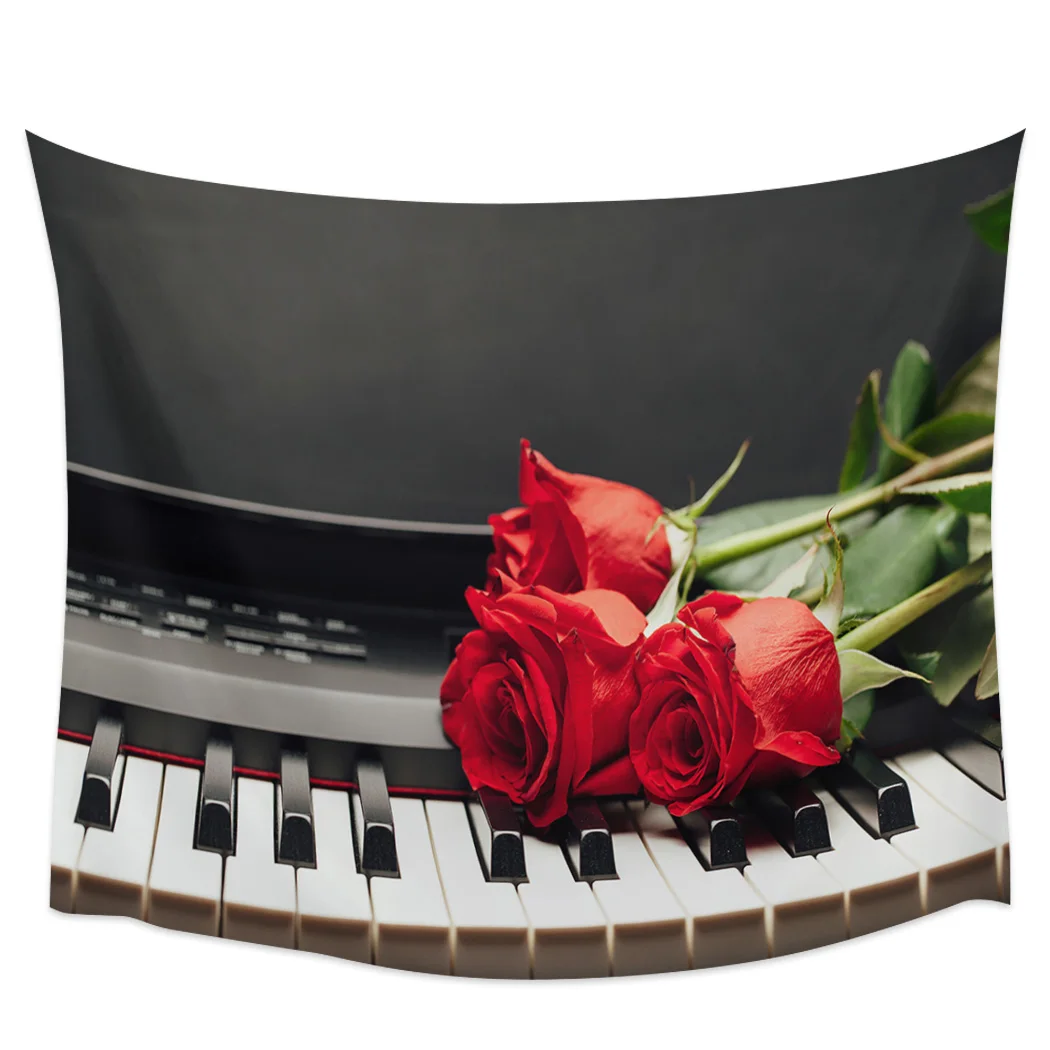 

Piano Music Red Rose Flower Blackout Curtains Table Runner Bathroom Set Blanket Tapestry