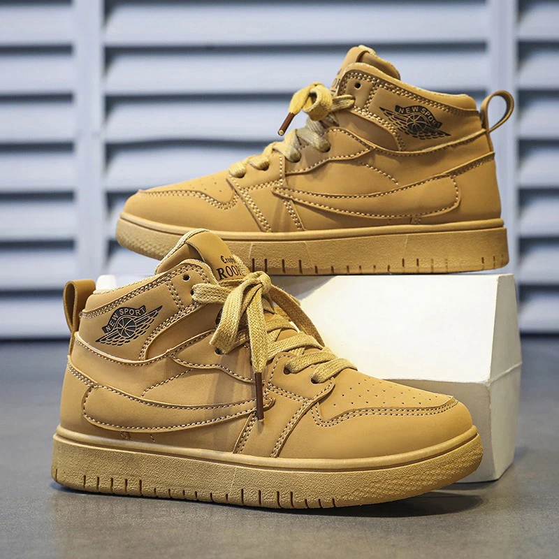 

2022 New Four Season High Top Children's Casual Leather Plate Shoes for Boys and Girls Anti Slip Breathable Sneakers