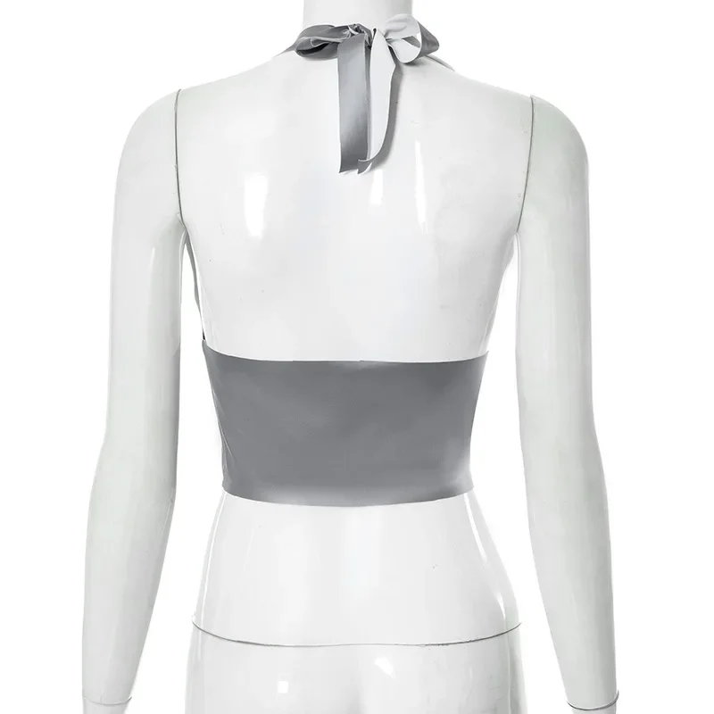 Женская майка на молнии с глубоким V-образным вырезом и открытой спиной