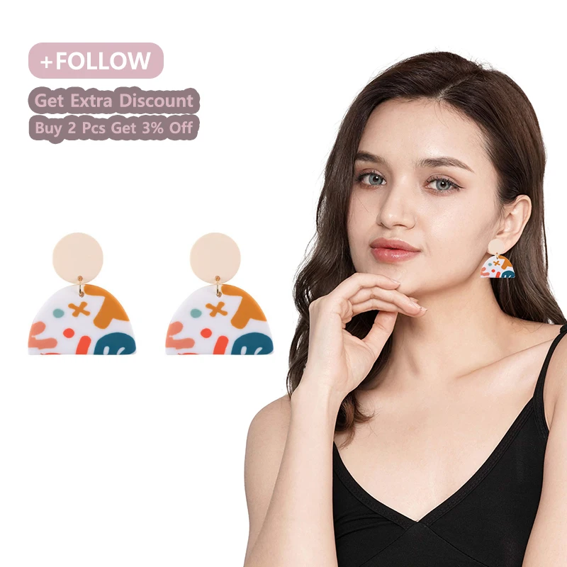 

Polymer Clay Earrings for Women Girls Colorful Geometric Semicircular Cute Fashion Party Summer Dangle Earring