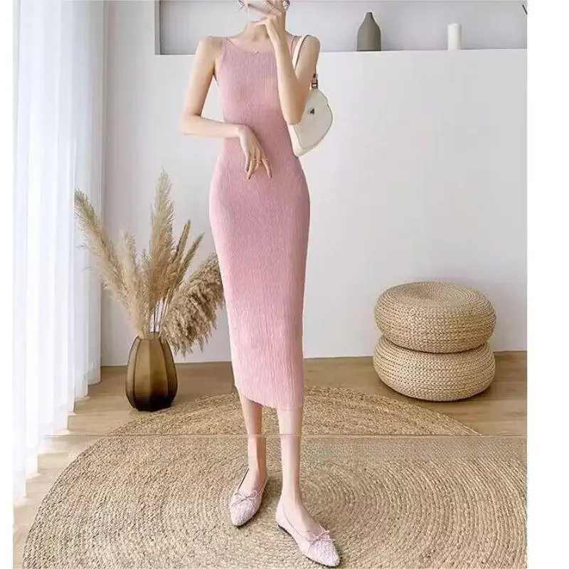 2024 вязаное платье весна-лето новое длинное корейское стильное элегантное