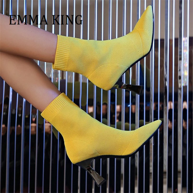 Зимние женские вязаные носки ботильоны пикантные эластичные ботинки с острым