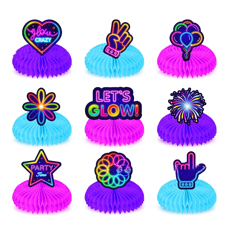

Luminous Fluorescent Honeycomb Paper Fan-shaped Centerpieces Glow Party Night Party Glowing Happy Birthday Party Decor Kid Adult