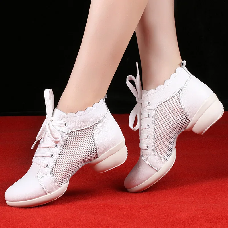 

Woman's Latin Dance Shoes Salsa Ballroom Shoes Soft Sole Breath Genuine Leather Women Dance Shoes Heel 4cm Ladies Dance Sneakers