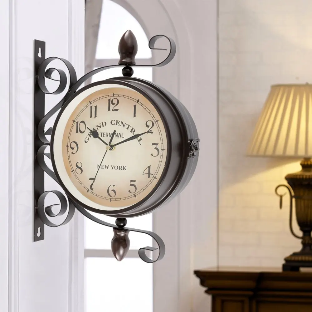 

Двухсторонние винтажные настенные часы, 7,5 дюйма, для внутреннего/наружного использования, для сада, крыльца, Ретро Декор, круглые классичес...
