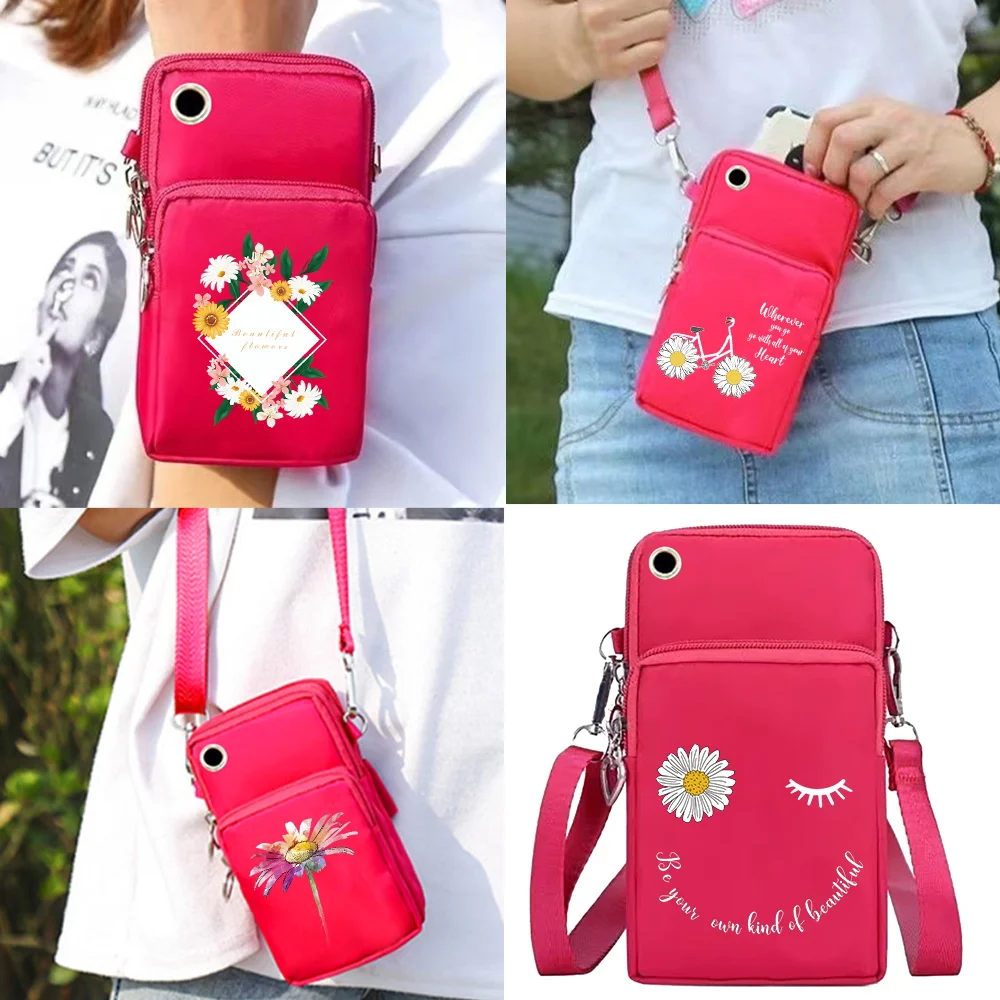 

Universal Mobile Phone Bags Outdoor Arm Purse for IPhone/Huawei/Samsung Messenger Cell Handbags Daisy Series Small Shoulder Bag