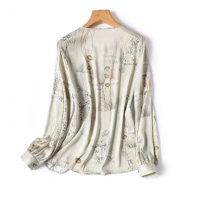 Шифоновая женская рубашка летняя винтажная блузка с принтом трендовая