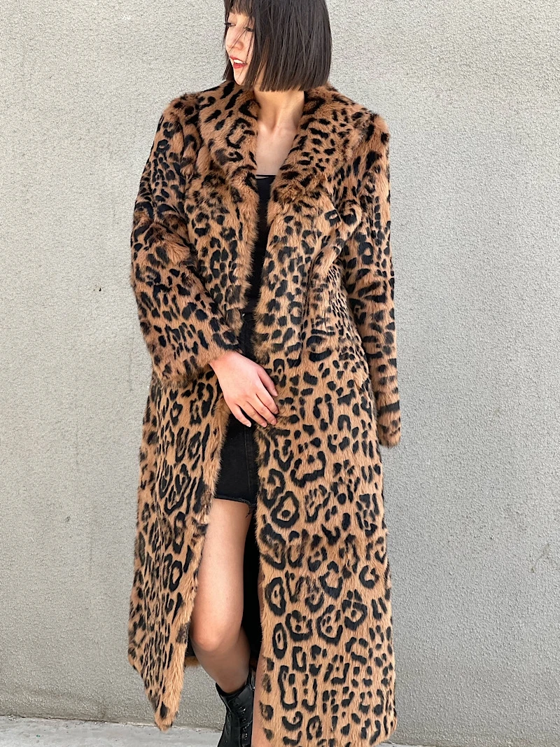 2022 New Winter Leopard Print Rex Rabbit Fur Real Fur Lapel Jacket Ladies X-Long Coat Warm Parka enlarge