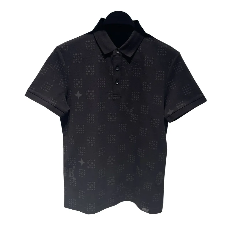 Niaojia Element 2024 Summer New Polo Shirt Short Sleeved T-shirt Fashion Brand Korean Sle Black High end Casual Print T-shi...