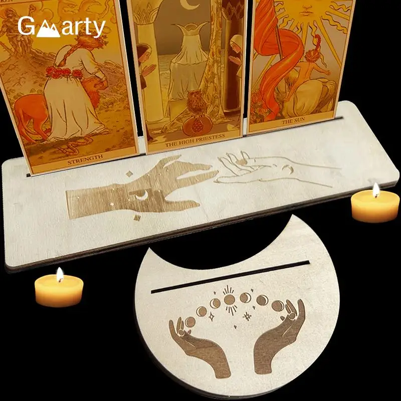 

Wooden Stand For Tarot Moon Shape Rectangle Card A Set Altar Stand Wood Display Witch Divination Interesting Test Tools Decor