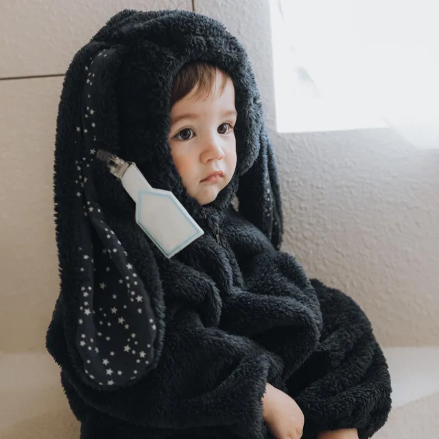Cute Girls Winter Loose Rabbit Romper Slouchy Comfortable Zipper Jumpsuit Hooded Pajamas Baby Boys Plush Homewear Infant Outfits 4