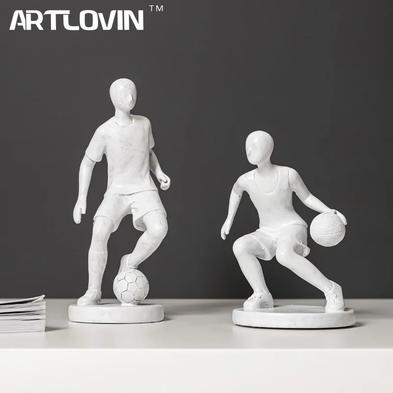 

Modern Abstract Sports Figures Basketball/Football/Skateboard Player Gift Sculpture Plain White Figurines Grey Color Home Decor