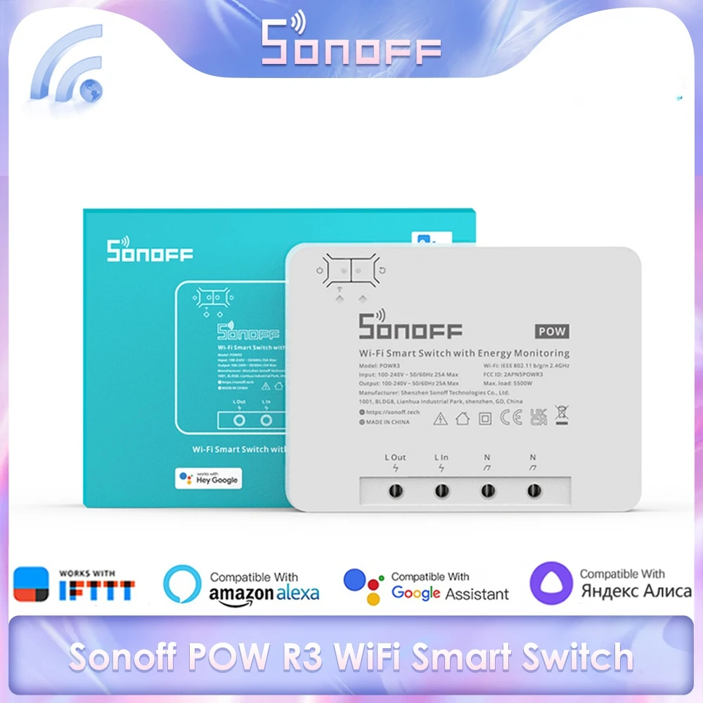 

Смарт-переключатель SONOFF POW R3, 25 А, с поддержкой Wi-Fi