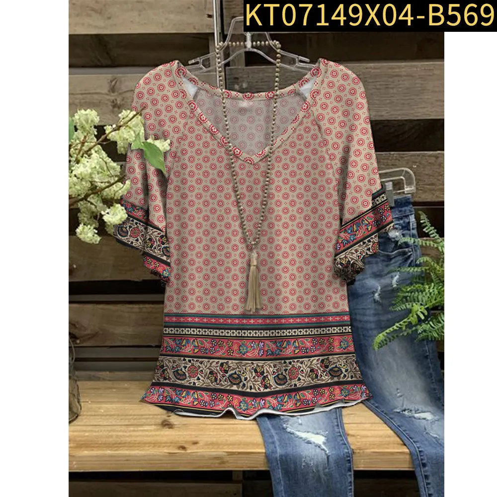 

Новые женские футболки в стиле барокко с национальным узором в гавайском стиле ретро модная одежда y2k Топы с коротким рукавом и V-образным вы...