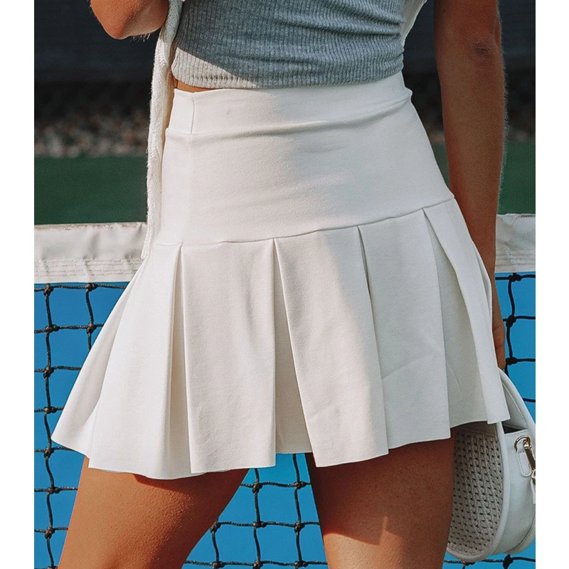 

Women's Skirt Summer Fashion Solid Color Slim High Waist Tennis Sports Skirt Women's Casual Pleated Skirt
