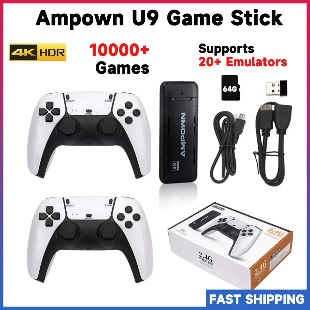 

Ampown U9 Advanced Game Stick 64/128G Home Video Game Console Built-in 20000+ Classic Games Can Play 3D Games Best Gift for Boys