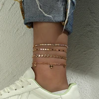stillgirl 4pcs vintage gold color chain anklet bracelets for women boho crystal geometric set summer sandals jewelry accessories