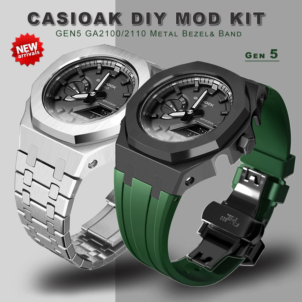 

Комплект для часов GEN4 Gen5 GA2100, металлическая рамка для G shock Casioak, модификация 4-го поколения, резина и сталь, чехол для часов, ремешок GA2100 2110
