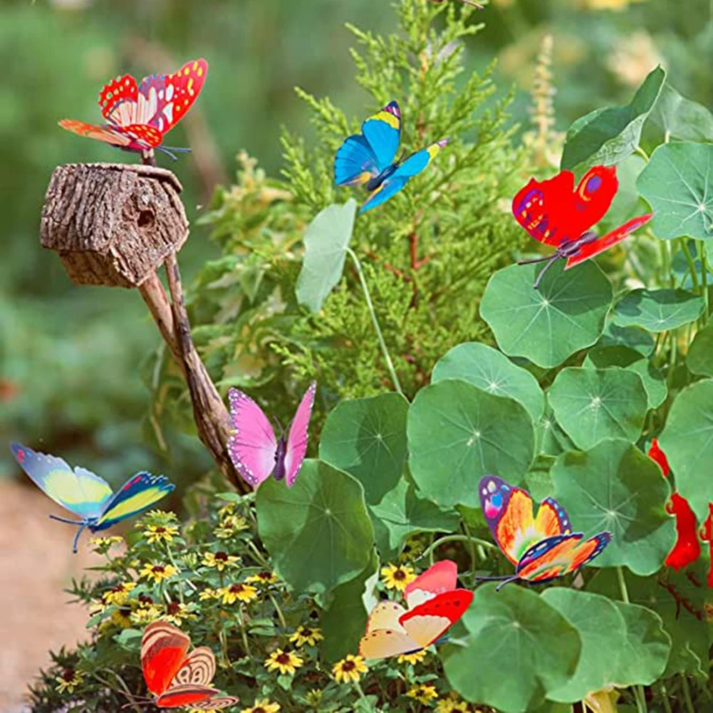 

Декоративные садовые бабочки для помещений, водонепроницаемые дворы, 100 шт., 4 см, художественное украшение для газона, горшок, уличный Декор «сделай сам» для сказочного сада из ПВХ