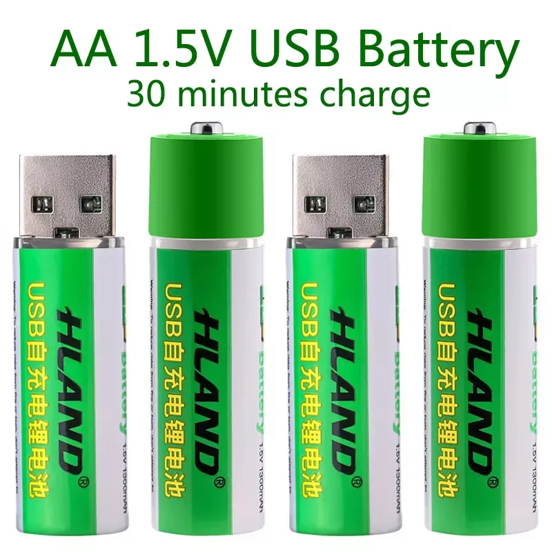 

NEW2023 Large capacity 1.5V AA 1300mAh USB rechargeable lithium ion battery for remote control wireless mouse + cable Free ship