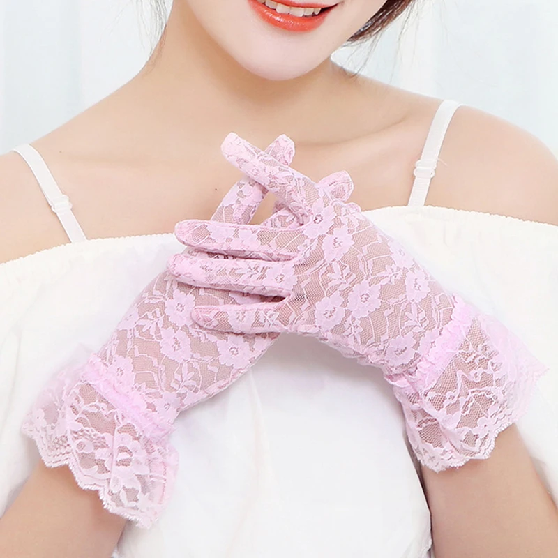 

Wedding Lace Gloves Breathable Satin Short Bridal Gloves Sun Protection Wedding Gloves White Ivory Wedding Accessories