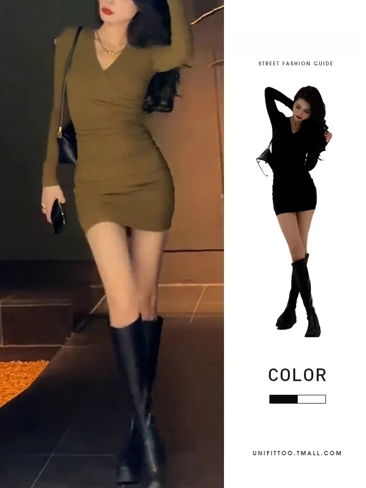 Осенне-зимнее сексуальное короткое платье-футляр Gyaru 2024 новое внутреннее платье