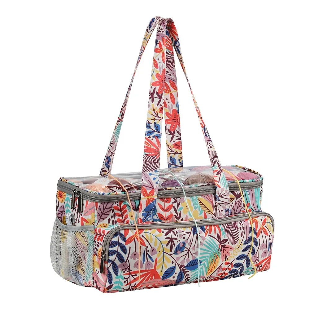 

Rectangle Crochet Hooks Dustproof Portable Accessories Knitting Tote Oxford Cloth Floral Printed Yarn Storage Bag Large Capacity