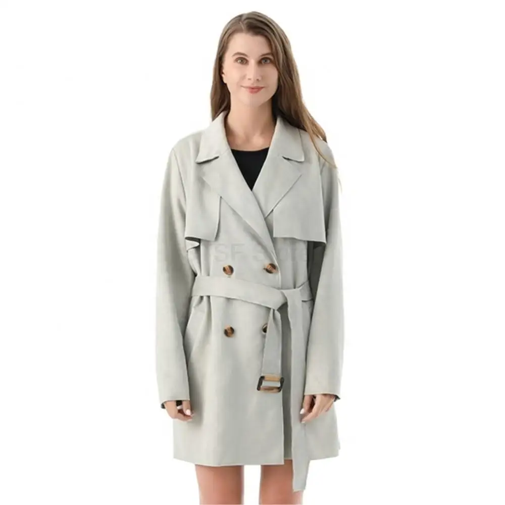 Women Winter Fashion Real Suede Long Duster double-breasted Lapel Pure Color Coat Real Suede Pocket Waist Belt Jacket