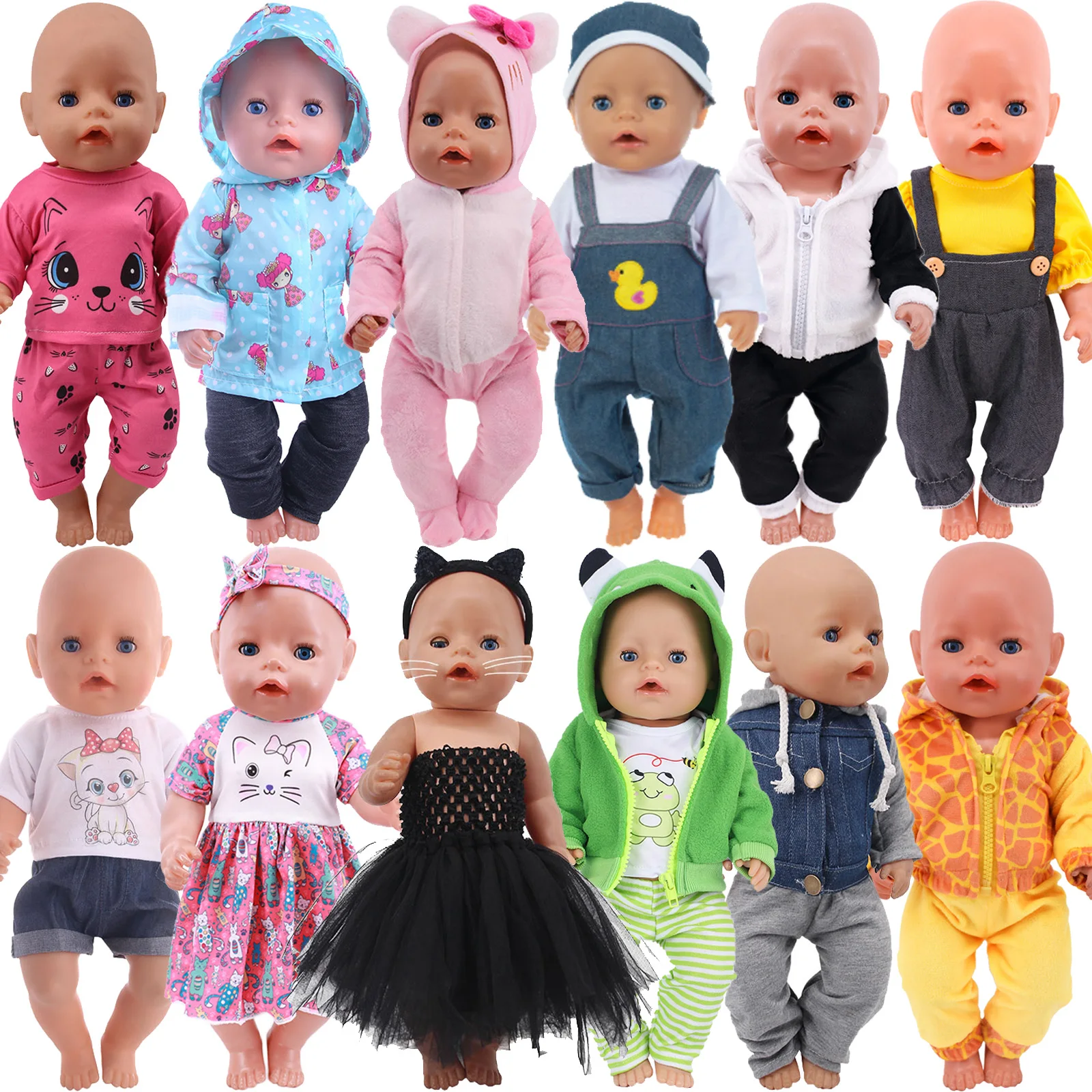 Doll Baby Clothes Kitty Kitten Cat Cartoon Dress Shoes Fit 18 Inch American&43cm Reborn New Born Baby Doll OG Girl`s Toy Doll