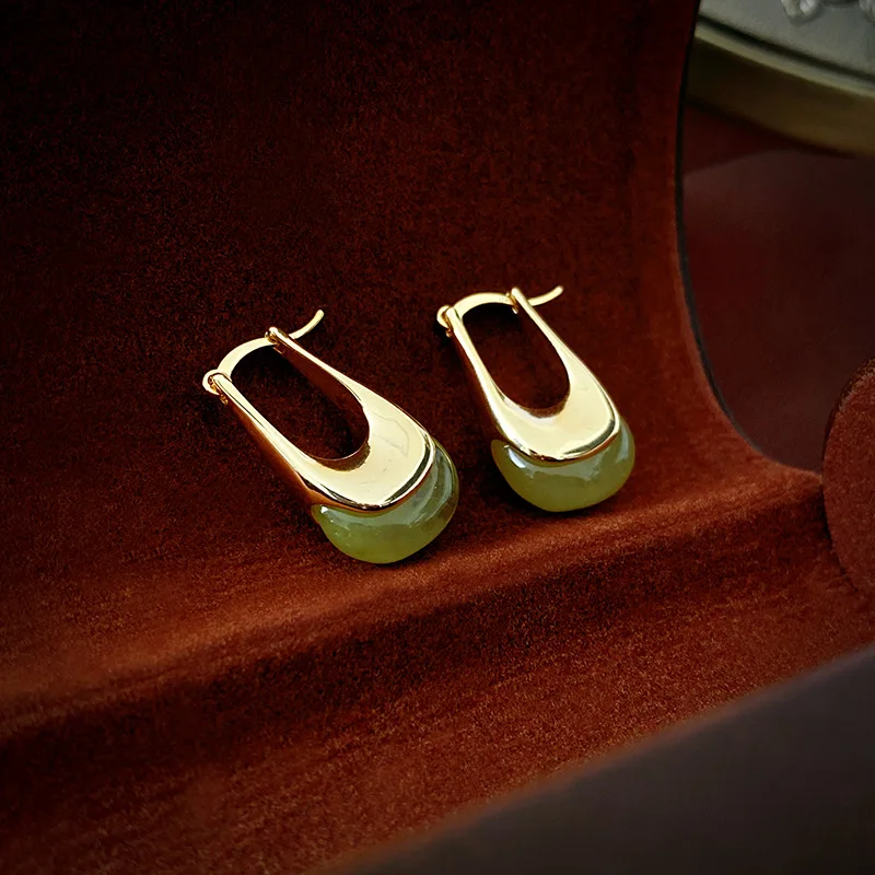 Ретро смоляные U-образные серьги с пряжкой для ушей настоящее золотое покрытие