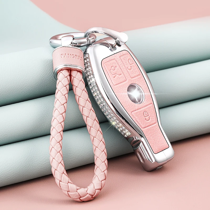 

Бриллиантовый кожаный чехол для автомобильных ключей, чехол для Mercedes-Benz W203 W210 W211 W124 W202 W204 AMG GLK W212, женский аксессуар для брелока