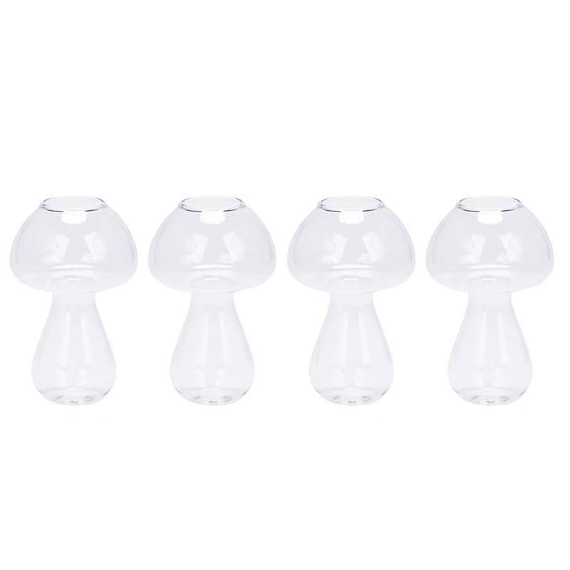 

4X Clear Glass Vase Bottle For Plant Flower Decorations - Mushroom
