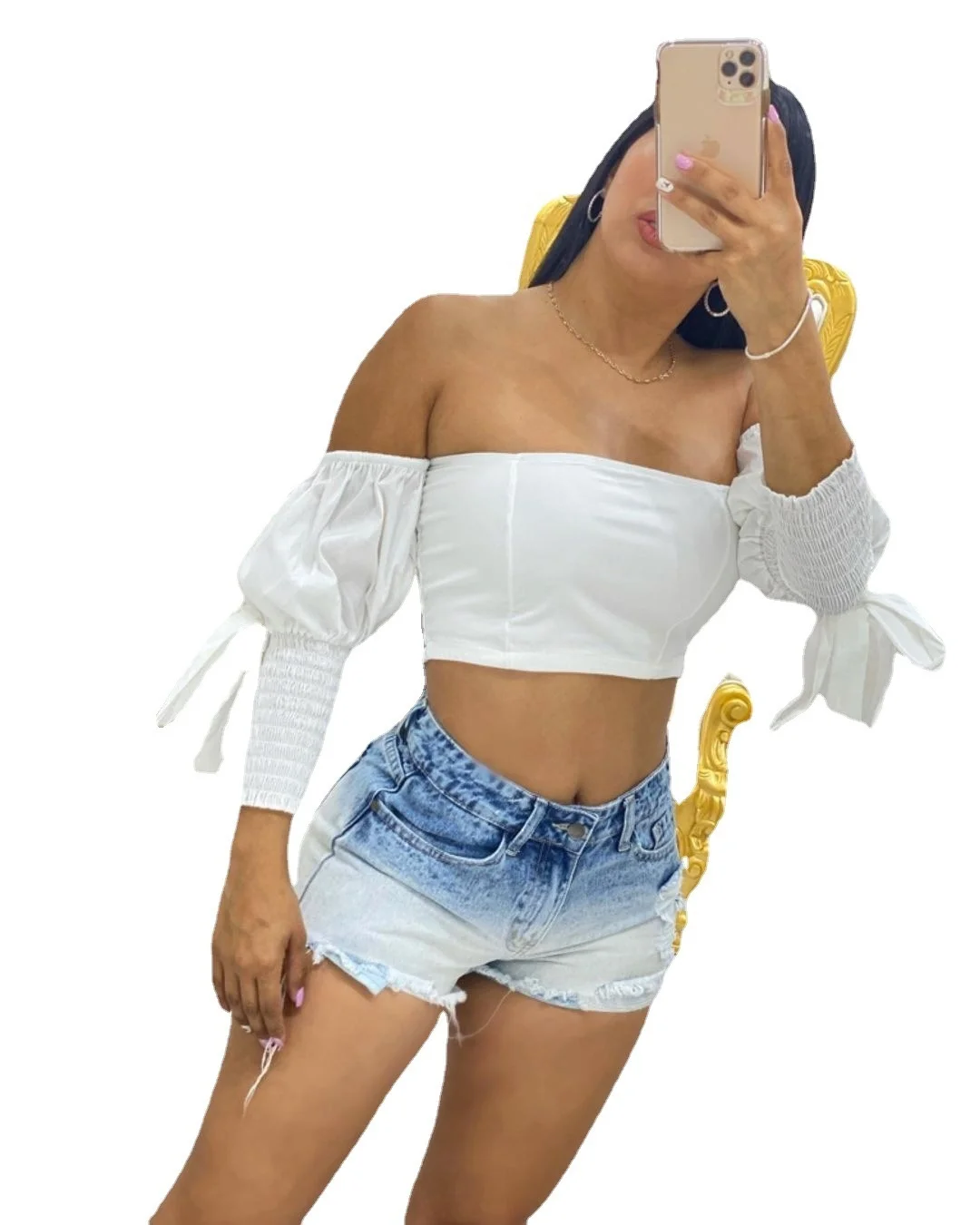

2023Casual shorts, fashion new Street trendy gradual color women's denim shorts personality hole rough casual hot pants women