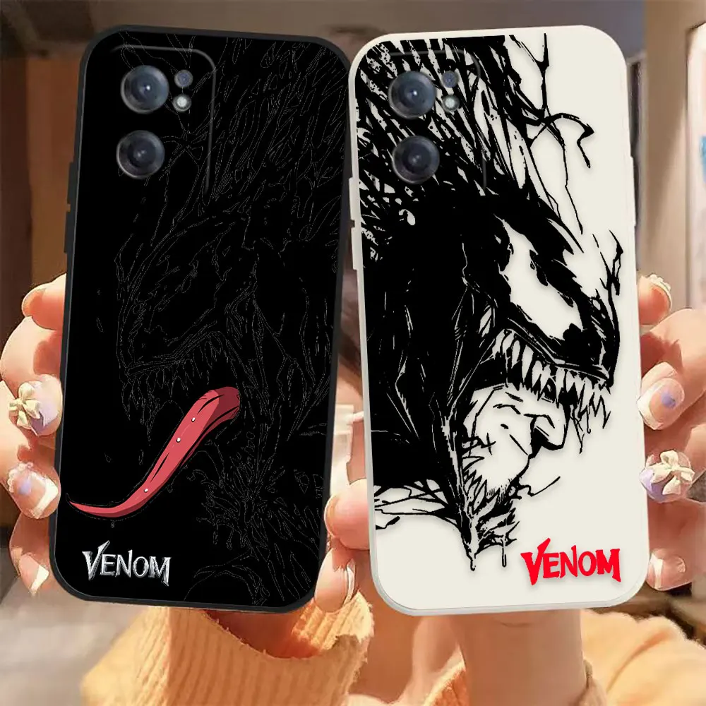 

Marvel Black Venom Comics Phone Case For Oneplus 11 10 9 9R 9RT 8 8T 7 7T ACE 2 2V NORD CE 2 Lite Pro Colour Liquid Case Funda