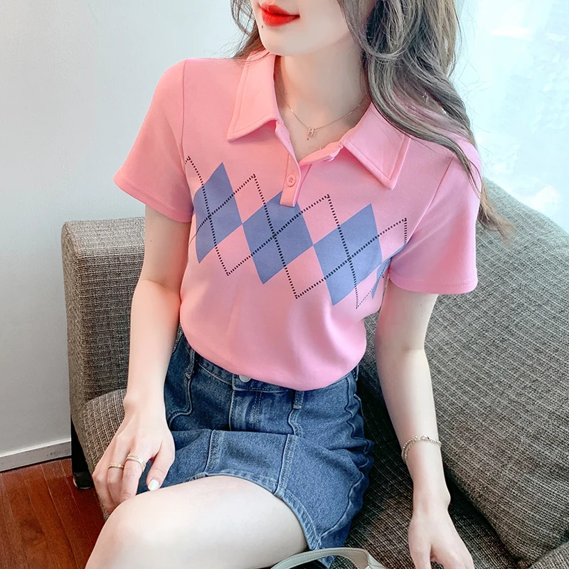 

Женская хлопковая футболка с коротким рукавом и воротником-поло