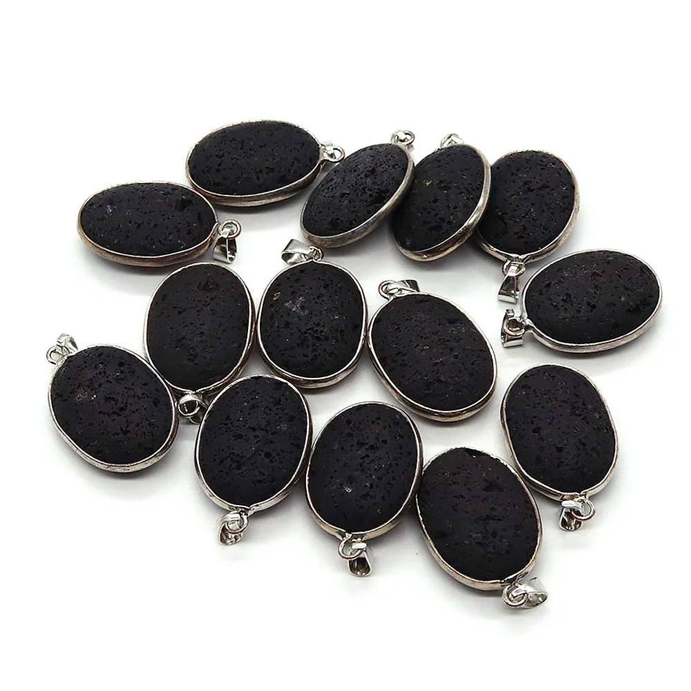 

Oval Shape Black Lava Stone Pendant 20x30 Mm Natural Volcanic Rock Charms for DIY Pendants Necklace Making Jewelry Accessories