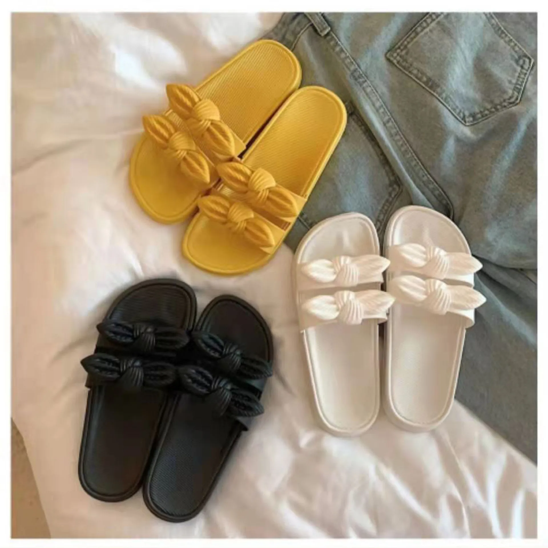 

Beige Heeled Sandals Beach Shoes Ladies' Slippers Slipers Women Butterfly-Knot Low Black Sabot 2022 Soft Flat Girl Summer Butter