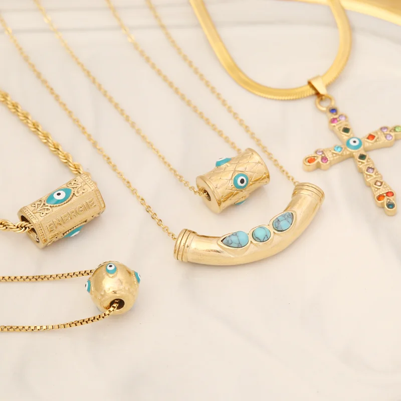 

Vintage Evil Eye Gold Necklace Stainless Steel Necklaces for Women Punk Cadena Jewelry Collares Retro Sacred Geometry Collar