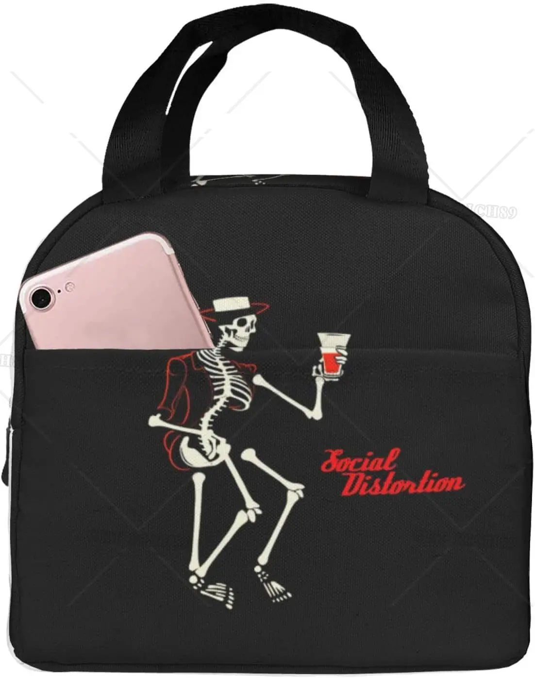 

Black Skull Lunch Bag Women Tote Bag Insulated Lunch Box Water Resistant Thermal Soft Liner Lunch Container for Picnic Travel